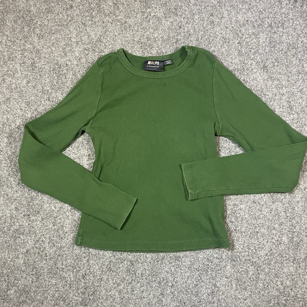 Maeve Long Sleeve Top Womens Medium Green Ribbed Crew Neck‎ Anthropologie